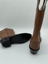 Load image into Gallery viewer, Old West Girls Brown Leather Pull On Snip Toe Mid Calf Western Boots Size 4