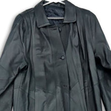 Load image into Gallery viewer, Womens Gray Leather Long Sleeve Pockets Button Front Trench Coat