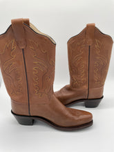 Load image into Gallery viewer, Old West Girls Brown Leather Pull On Snip Toe Mid Calf Western Boots Size 4