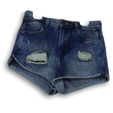 Load image into Gallery viewer, Zara Girls Blue Dark Wash Flat Front Distressed Denim Jean Shorts Size 4