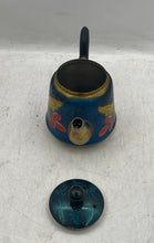 Load image into Gallery viewer, Multicolor Floral And Gold Metal Tray &amp; Teapot Set Collectible Not Tested
