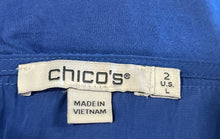 Load image into Gallery viewer, Chico's Womens Blue Short Sleeve Ruffle V-Neck Pullover Blouse Top Size 2
