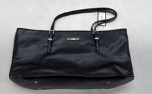 Load image into Gallery viewer, Nine West Womens Black Leather Double Handle Inner Pocket Zip Top Lined Tote Bag
