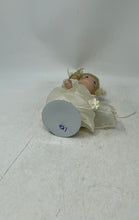 Load image into Gallery viewer, Antique Blonde Curly Hair Blue Eyes Ceramic Play Doll In Maxi Dress With Stand
