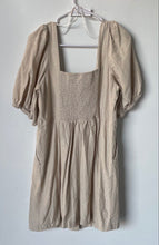Load image into Gallery viewer, Old Navy Womens Beige Puff Sleeve Square Neck Smocked Back Shirt Dress Size L
