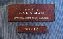 Load image into Gallery viewer, Zara Mens Blue Cotton Long Sleeve Collared Slim Fit Button-Up Shirt Size Medium

