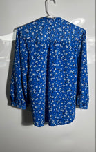 Load image into Gallery viewer, Karl Lagerfeld Womens Blue Floral Print Long Sleeve Blouse Top Size Small
