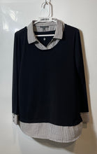 Load image into Gallery viewer, Adrianna Papell Womens Black White Long Sleeve Collared Pullover Sweater Size M
