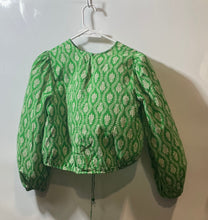 Load image into Gallery viewer, Zara Womens Green Printed Balloon Sleeve Back Button Cropped Blouse Top Size XS

