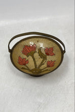 Load image into Gallery viewer, Vintage Enameled Brass Floral Trinket Dish Basket With Base &amp; Handle
