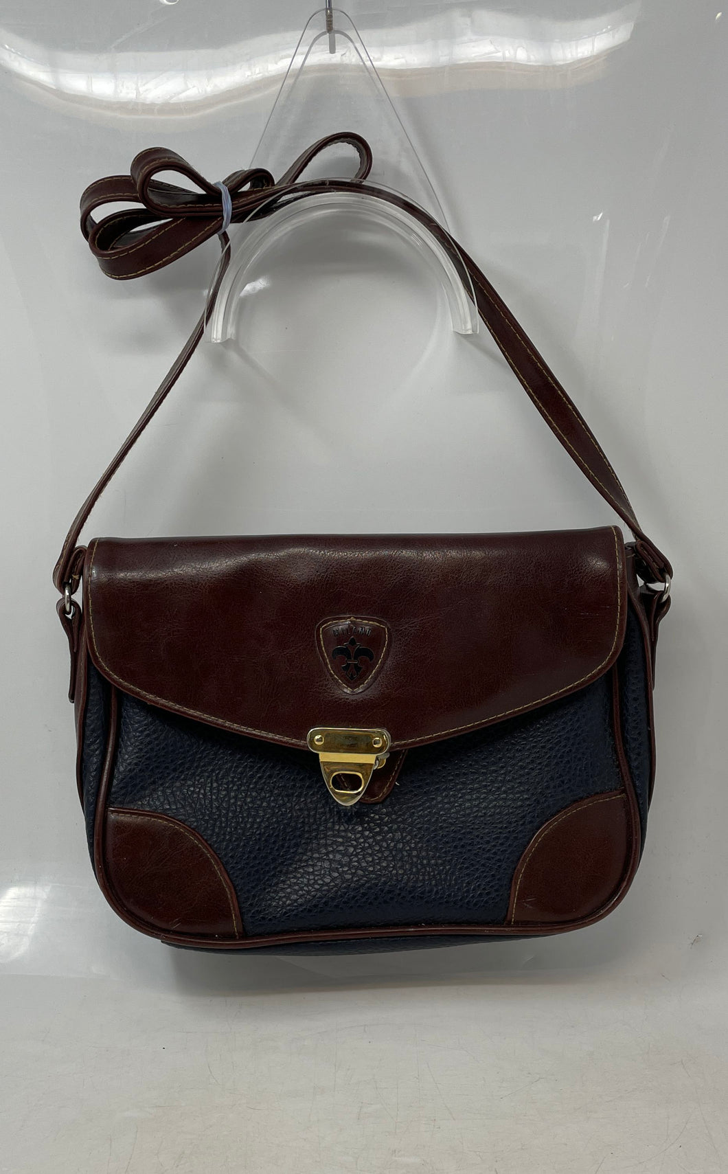 Milano Womens Dark Blue And Brown Pebble Leather Shoulder Crossbody Handbag