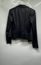 Load image into Gallery viewer, Vex Collection Womens Navy Blue Faux Leather Long Sleeve Biker Jacket Size 34
