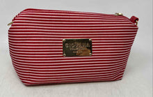 Load image into Gallery viewer, Giovana Collection Womens Red White Striped Travel Cosmetic Makeup Bag W/Strap

