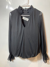Load image into Gallery viewer, Express Womens Black Long Balloon Sleeve Split Neck Pullover Blouse Top Size M
