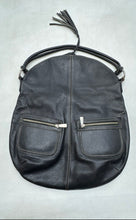 Load image into Gallery viewer, Cuoio Womens Black Leather Single Strap Outer Pockets Flap Over Shoulder Bag
