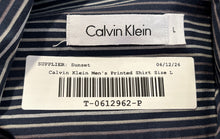 Load image into Gallery viewer, Calvin Klein Mens Blue White Striped Print Long Sleeve Button-Up Shirt Size L
