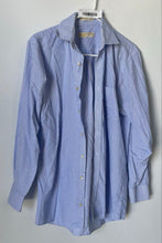 Load image into Gallery viewer, Michael Kors Mens Blue White Striped Long Sleeve Dress Shirt Size 14.5 32/33
