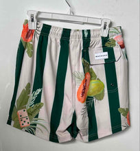 Load image into Gallery viewer, Mavrans Mens Green Beige Striped Flat Front Drawstring Swim Shorts Size S
