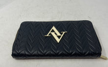 Load image into Gallery viewer, Adrienne Vittadini Womens Black Leather Card Case Quilted Zip-Around Wallet
