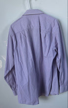 Load image into Gallery viewer, Calvin Klein Mens Purple White Striped Cotton Long Sleeve Dress Shirt Sz L 16.5
