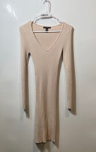 Load image into Gallery viewer, Forever 21 Womens Beige Long Sleeve V-Neck Ribbed Sweater Dress Size Medium
