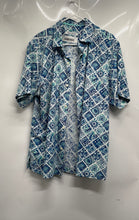 Load image into Gallery viewer, Tommy Bahama Mens Blue White Geometric Floral Short Sleeve Button-Up Shirt Sz L
