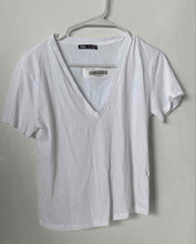 Load image into Gallery viewer, Zara Womens White Short Sleeve Collarless Deep V-Neck Pullover T-Shirt Size S
