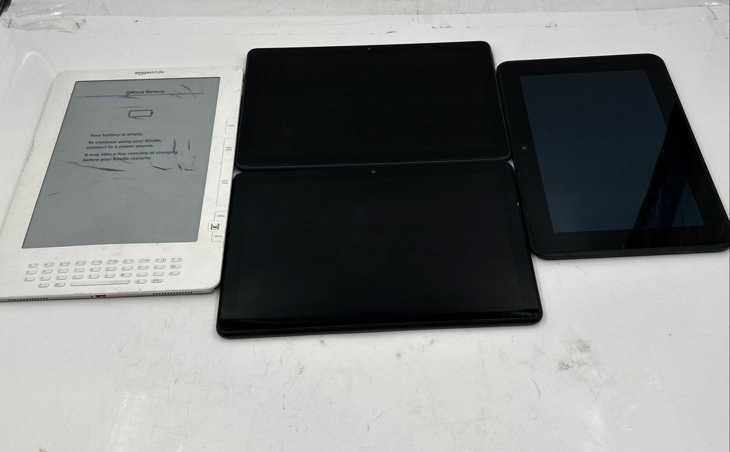 Lot Of 4 Assorted Amazon Touch Screen Tablets And E-Reader Not Tested For Parts