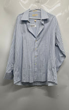 Load image into Gallery viewer, Michael Kors Mens Blue White Striped Cotton Dress Shirt Size XL 17 1/2 34/35
