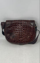 Load image into Gallery viewer, Joan &amp; David Womens Brown Croc-Embossed Leather Pockets Designer Crossbody Bag
