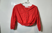Load image into Gallery viewer, Zara Girls Red Long Sleeve Button Front Cropped Blouse Top Size 11-12
