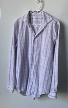 Load image into Gallery viewer, Calvin Klein Mens Purple And White Plaid Slim Fit Long Sleeves Dress Shirt Sz 16
