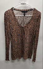 Load image into Gallery viewer, BCBGMAXAZRIA Womens Brown Black Animal Print Long Sleeve Blouse Top Size M
