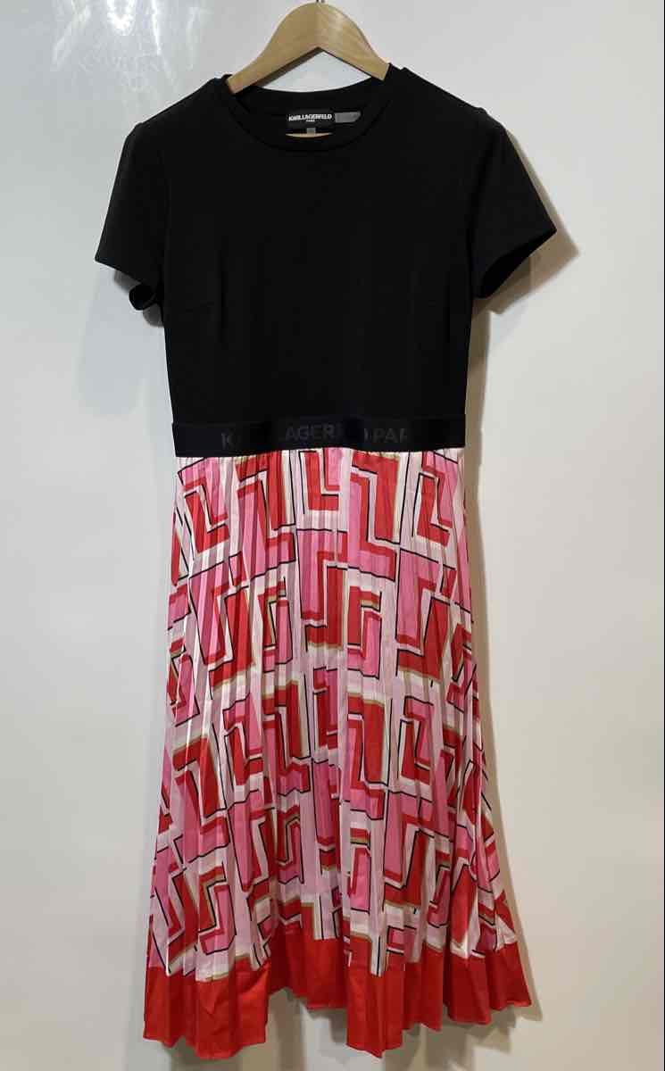 Authentic Karl Lagerfeld Paris Womens Black Multicolor T-Shirt Dress Size XS