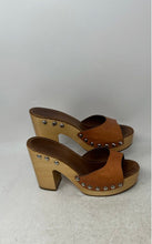 Load image into Gallery viewer, UGG Womens Brown Beige Block Leather Open Toe Studded Heel Slide Sandals Sz 7.5B
