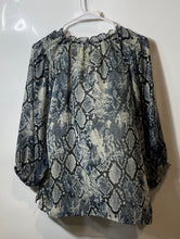 Load image into Gallery viewer, Vince Camuto Womens Gray Black Snakeskin Print Tie Front Blouse Top Size PM

