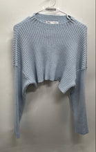 Load image into Gallery viewer, Zara Womens Blue Knitted Long Sleeve Crew Neck Cropped Pullover Sweater Size S
