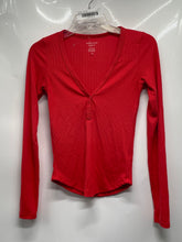 Load image into Gallery viewer, American Eagle Womens Red Long Sleeve V-Neck Ribbed Knit T-Shirt Size XS
