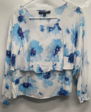 Load image into Gallery viewer, Marc New York Womens White Blue Floral Layered Ruffle Overlay Blouse Top Size S

