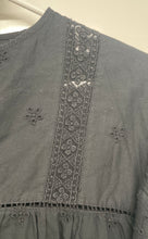 Load image into Gallery viewer, Zara Girls Black Floral Embroidered Short Sleeve Round Neck Mini Dress Size 8
