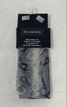 Load image into Gallery viewer, Bill Robinson Mens Gray Paisley Print Hanky Cufflinks And Tie Bar Set
