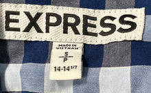 Load image into Gallery viewer, Express Mens Blue Gingham Cotton Long Sleeve Collared Dress Shirt Size S
