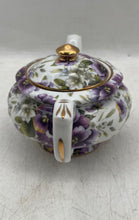 Load image into Gallery viewer, Multicolor Floral Pattern Scroll Handle Lidded Teapot With Gold Trim
