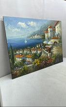 Load image into Gallery viewer, Vintage Mediterranean Coastal Scene Canvas Oil Painting Signed By T. Preston
