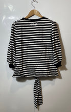 Load image into Gallery viewer, Karl Lagerfeld Womens White Black Striped 3/4 Sleeve Tie Knot Blouse Top Size S
