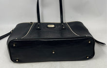Load image into Gallery viewer, Victor Hugo Womens Black Monogram Embossed Leather Double Handle Tote Handbag
