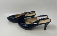 Load image into Gallery viewer, Aubrey Lynn Womens Dark Blue Leather Peep Toe Slingback Heels Size 8.5

