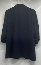 Load image into Gallery viewer, Zara Womens Blue 3/4 Ruched Sleeve Front Flap Pockets Open-Front Blazer Size L
