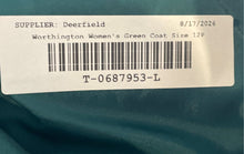 Load image into Gallery viewer, Worthington Womens Green Collared Double-Breasted Belted Trench Coat Size 12P
