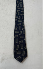 Load image into Gallery viewer, Donna Karan Mens Blue Geometric Pattern Silk Keeper Loop Adjustable Pointed Tie
